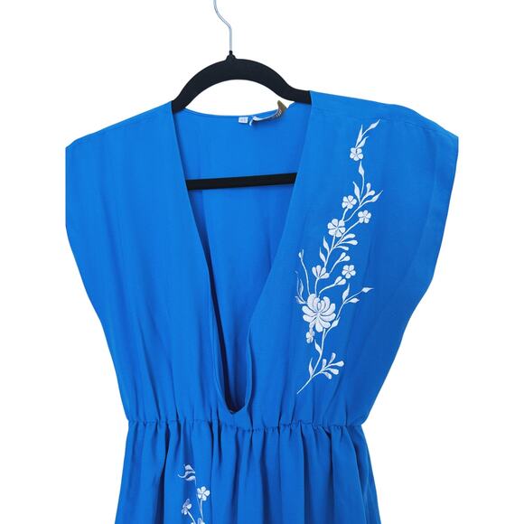 Yumi Kim V-Neck Mini Dress Embroidered Blue White XS Soft Femme Oriental Floral - Picture 4 of 6